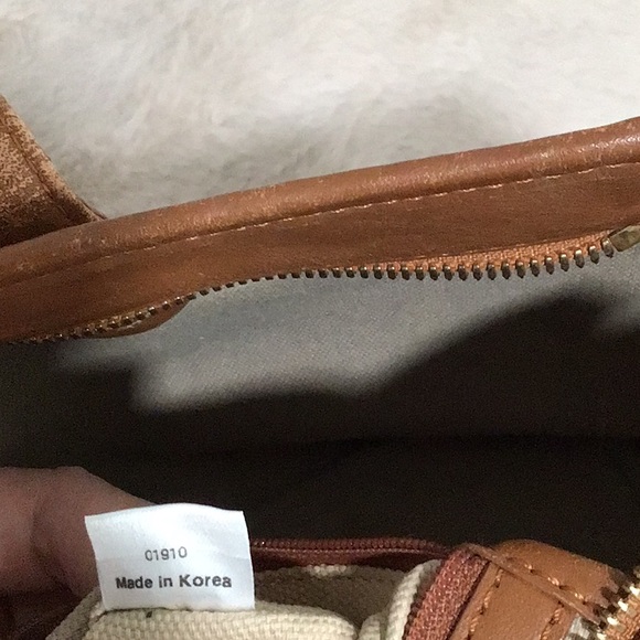 MCM #H5822 Vintage Visetos Blue Stripes Monogram Small Tote Bag  EUC Cognac - Picture 3 of 16